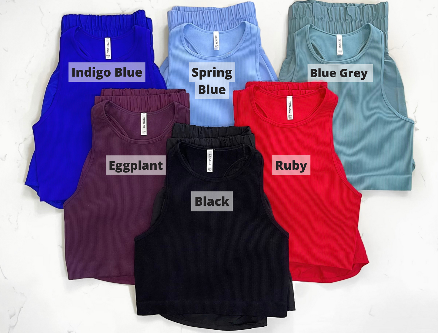 Plus Easy Going Ribbed Cropped Top Windbreaker Short Set (Spring Blue) - The Signature Fit
