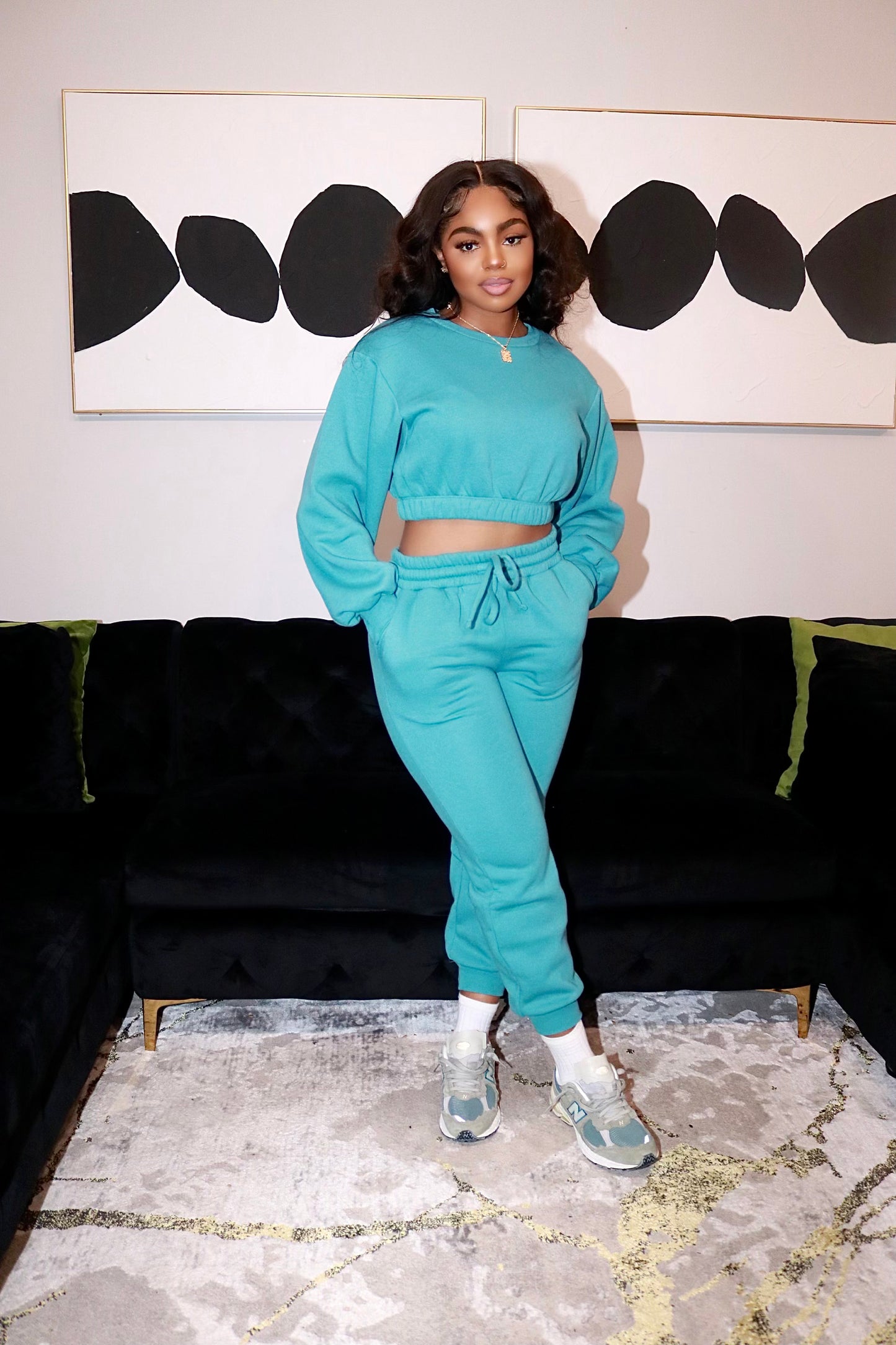 Double Take Cropped Jogger Set (Dusty Teal) - The Signature Fit